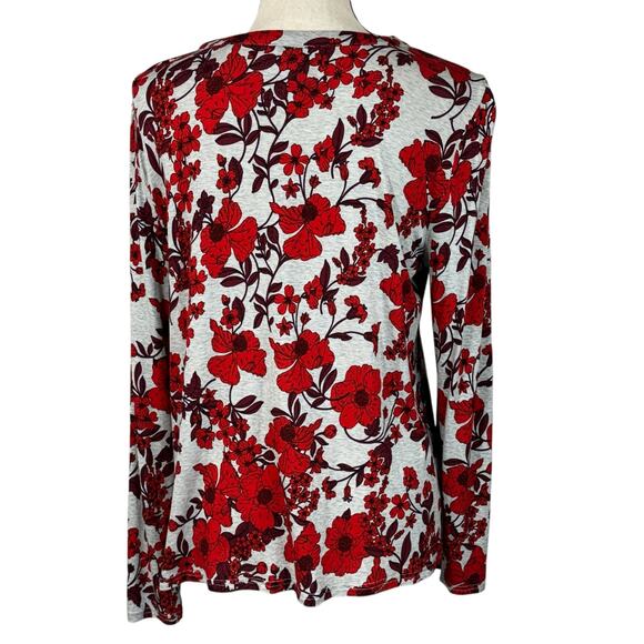 Liz Claiborne Large Top Floral Long Sleeve Round Neck Partial Button Lightweight - Picture 5 of 8